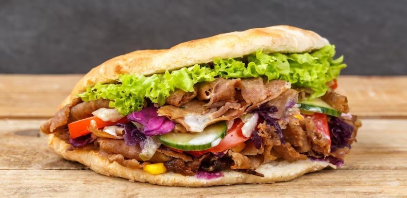 Originating in Turkey, doner kebabs are cooked on a vertical rotisserie